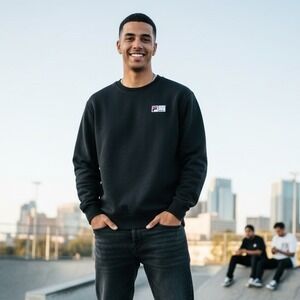 FILA Sweatshirt Men's Size Small Pullover White Rock Logo Black Cotton Preppy‎